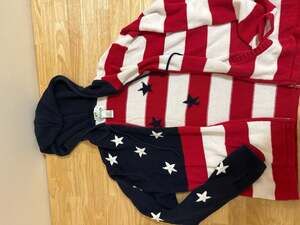 Vintage Quacker Factory American Flag Knit Full Zip Hoodie Sweater